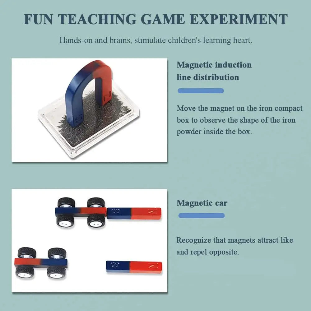 Complete Physics Science Magnet Kit Set For Kids STEM Educational Experiments With Bar Ring Horseshoe U Shape Magnets Compass