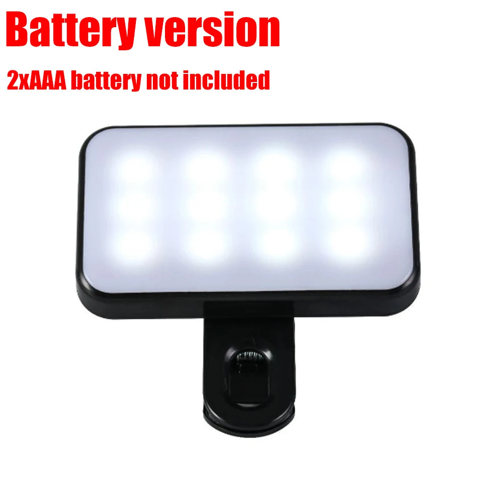Portable Mini Selfie Fill Light Rechargeable Clip 3 Modes Adjustable Brightness On For Phone Laptop Tablet Meeting Make Up 
