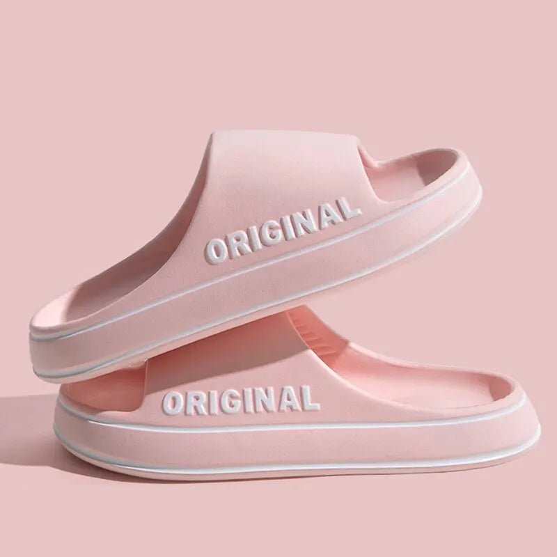 Feslishoet Letter Beach Slides Solid Color Women/Men Thick Sole Indoor Bathroom Anti Slip Sandals