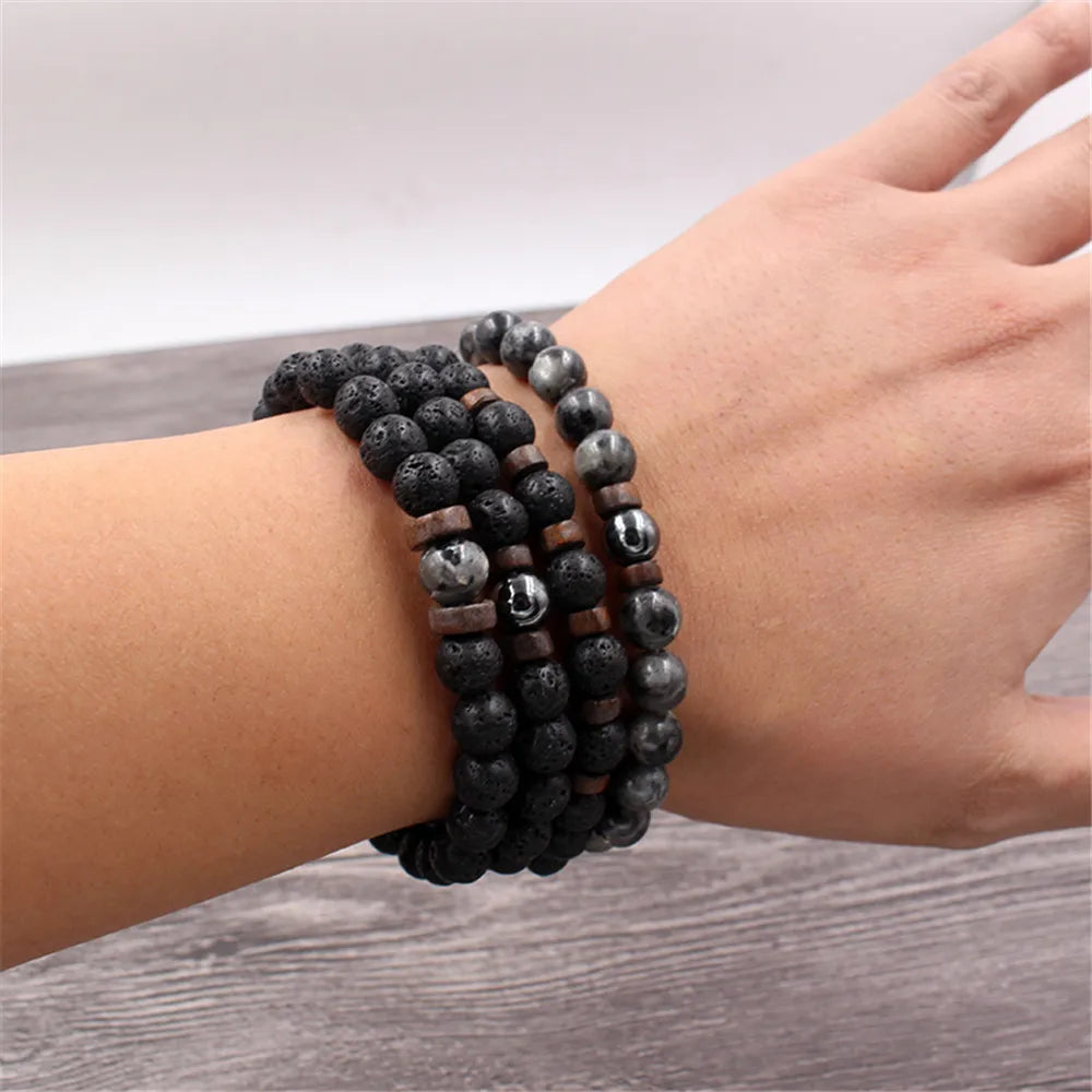Volcanic Stone Bracelet for Men Lava Wooden Beads Bracelet Tibetan Buddha Wrist Chain Women Men Jewelry Gift New Bracelets