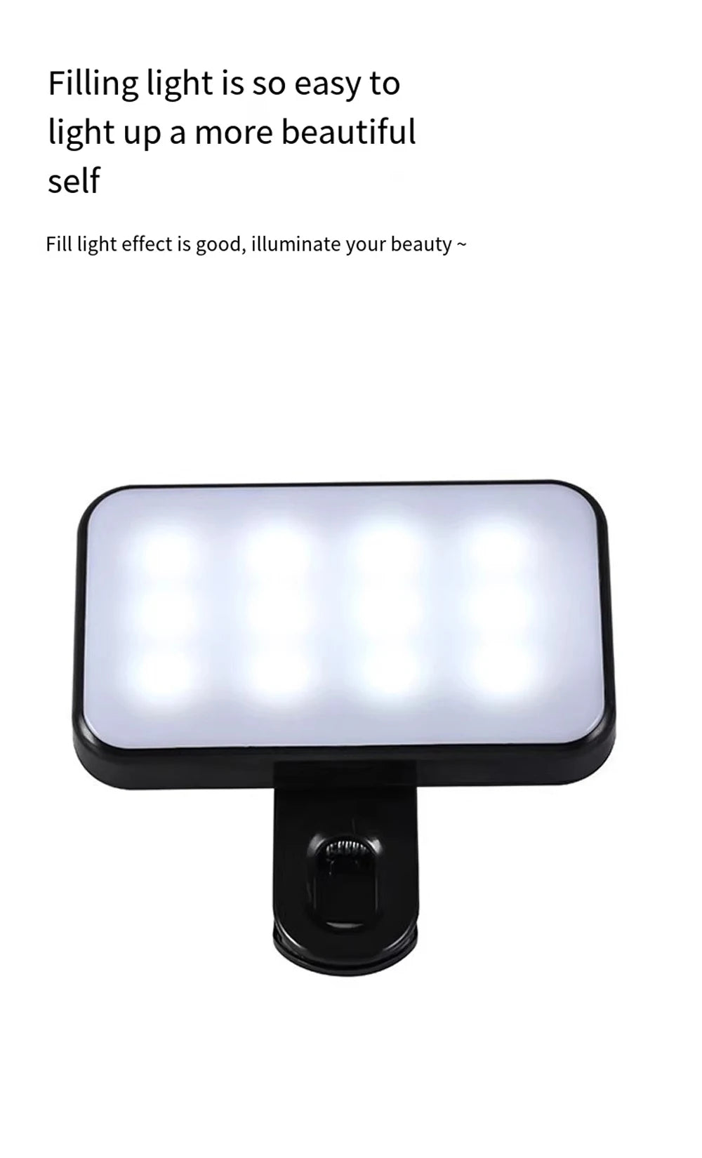 Portable Mini Selfie Fill Light Rechargeable Clip 3 Modes Adjustable Brightness On For Phone Laptop Tablet Meeting Make Up 
