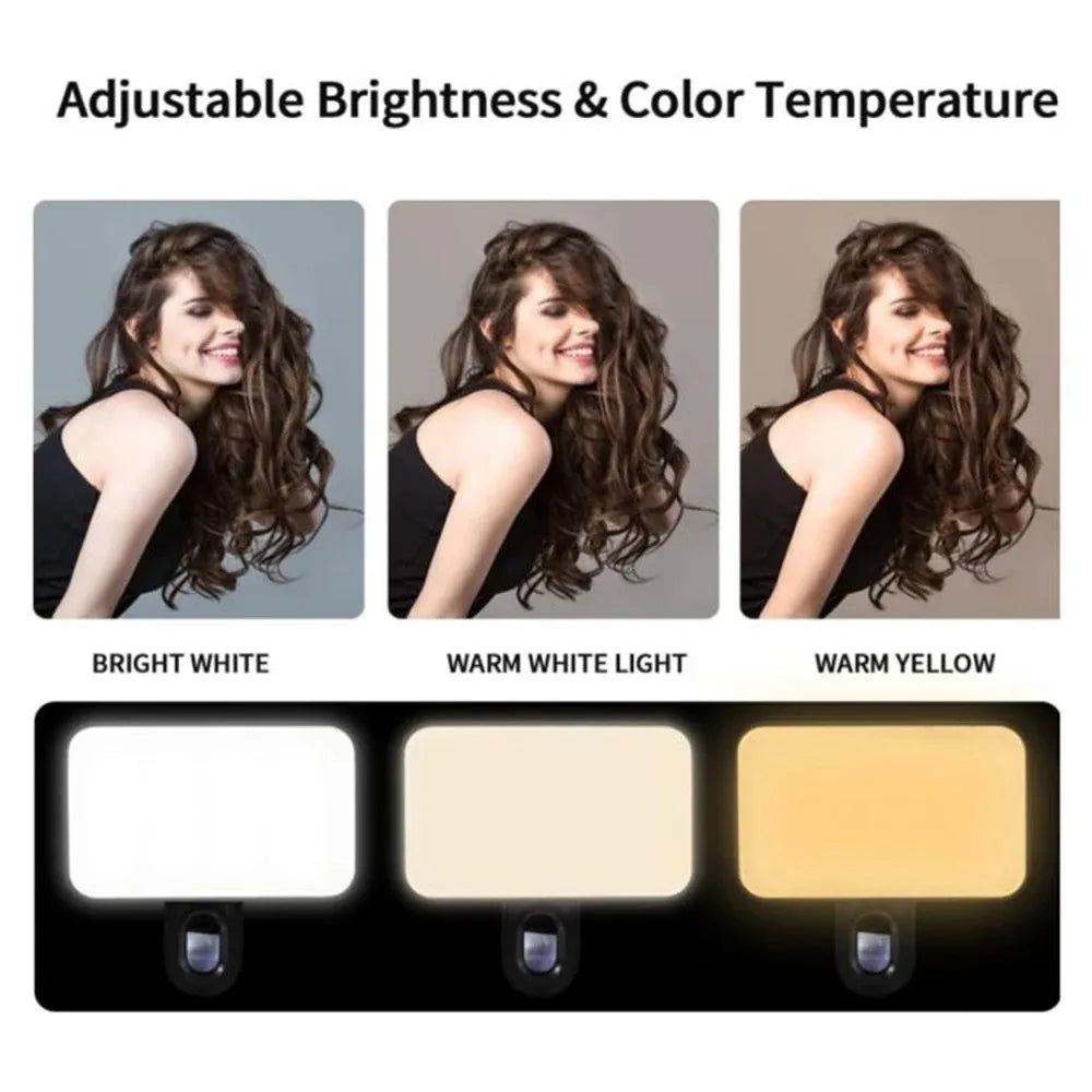 Portable Mini Selfie Fill Light Rechargeable Clip 3 Modes Adjustable Brightness On For Phone Laptop Tablet Meeting Make Up 