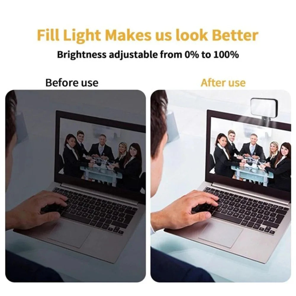 Portable Mini Selfie Fill Light Rechargeable Clip 3 Modes Adjustable Brightness On For Phone Laptop Tablet Meeting Make Up 