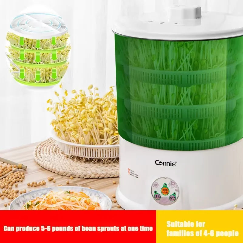 New Intelligent Bean Sprouts Maker Thermostat Green Vegetable Seeds Growth Bucket Automatic Electric Buds Germinator Machine