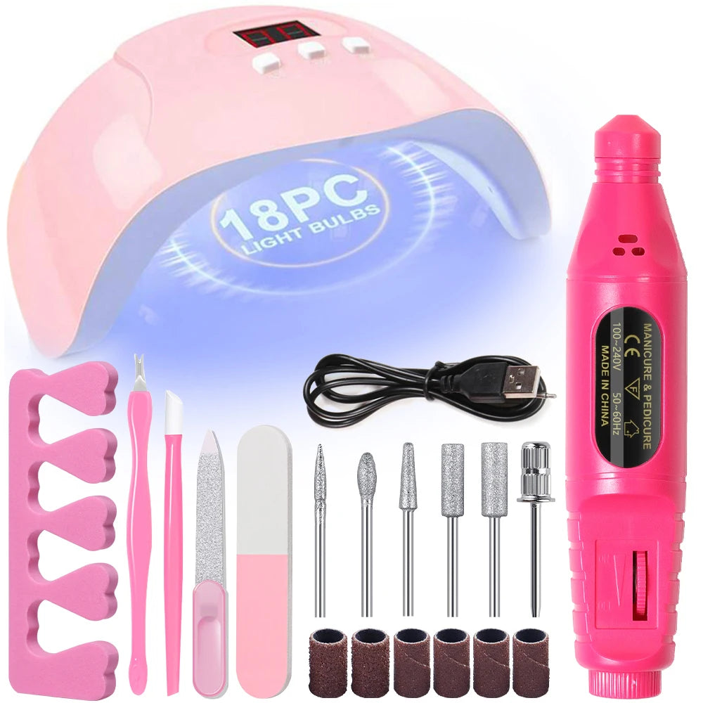 LINMANDA Manicure UV LED Lamp Kit Set with UV Lamp and 20000RPM Nail Drill Machine for Remove Dead Skin Manicure Tools Set