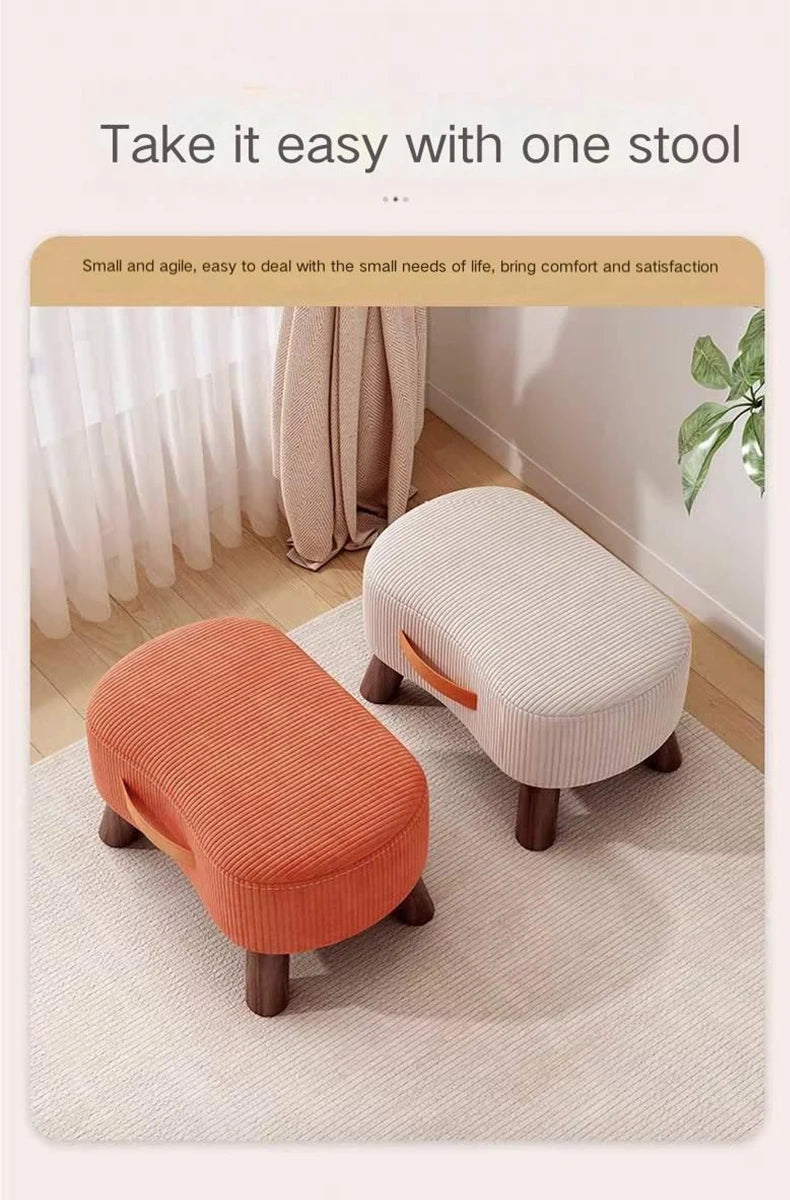 Household Stool Footstool Wood Material Living Room Furniture Wooden Frame Fabric