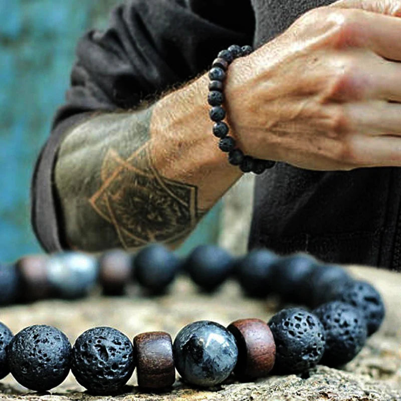 Volcanic Stone Bracelet for Men Lava Wooden Beads Bracelet Tibetan Buddha Wrist Chain Women Men Jewelry Gift New Bracelets