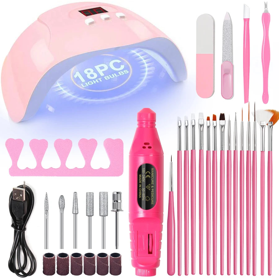 LINMANDA Manicure UV LED Lamp Kit Set with UV Lamp and 20000RPM Nail Drill Machine for Remove Dead Skin Manicure Tools Set