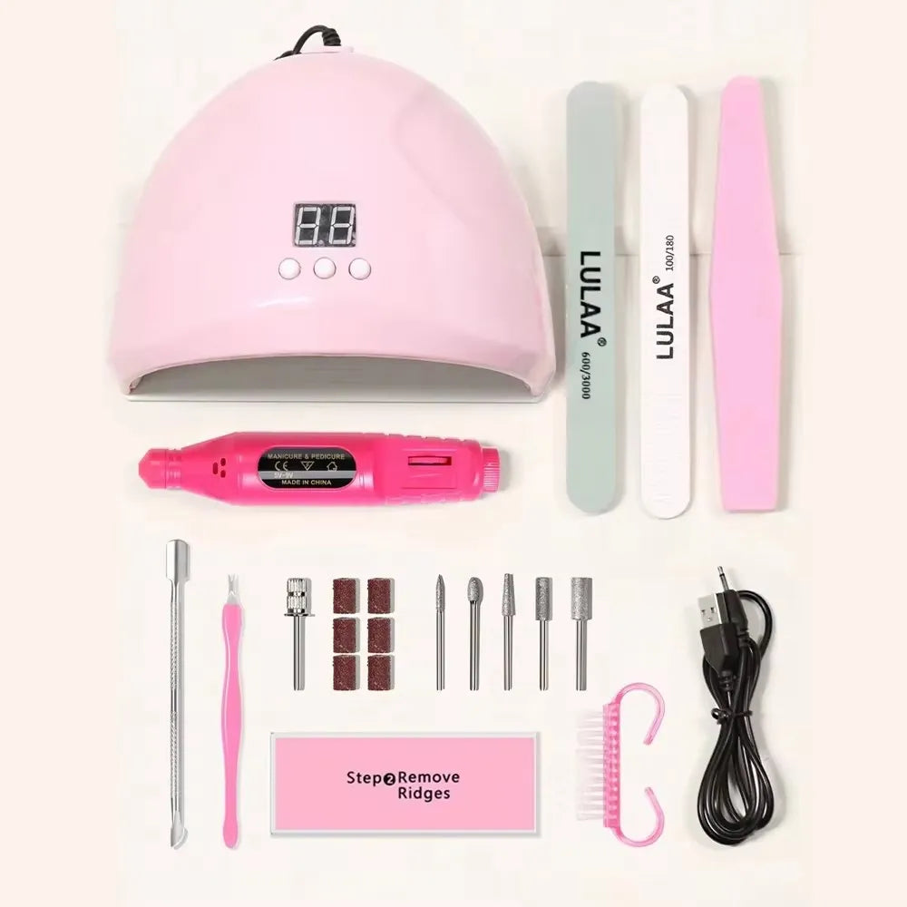 LINMANDA Manicure UV LED Lamp Kit Set with UV Lamp and 20000RPM Nail Drill Machine for Remove Dead Skin Manicure Tools Set
