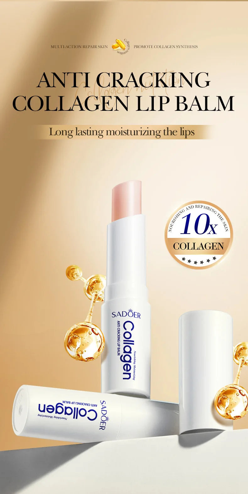 SADOER Collagen Lip Balm Moisturizing Anti Cracking Brightening Repair Nourishing Hydrating Lipstick Lips Skin Care Products