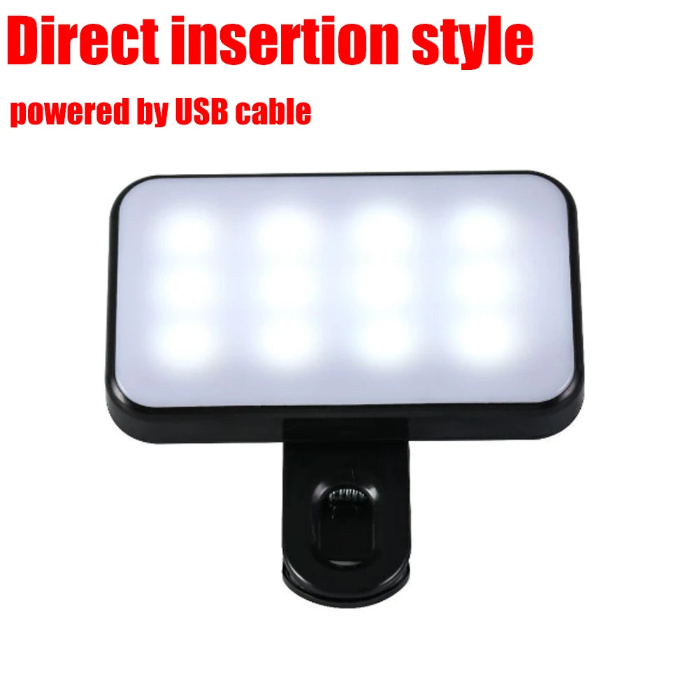 Portable Mini Selfie Fill Light Rechargeable Clip 3 Modes Adjustable Brightness On For Phone Laptop Tablet Meeting Make Up 