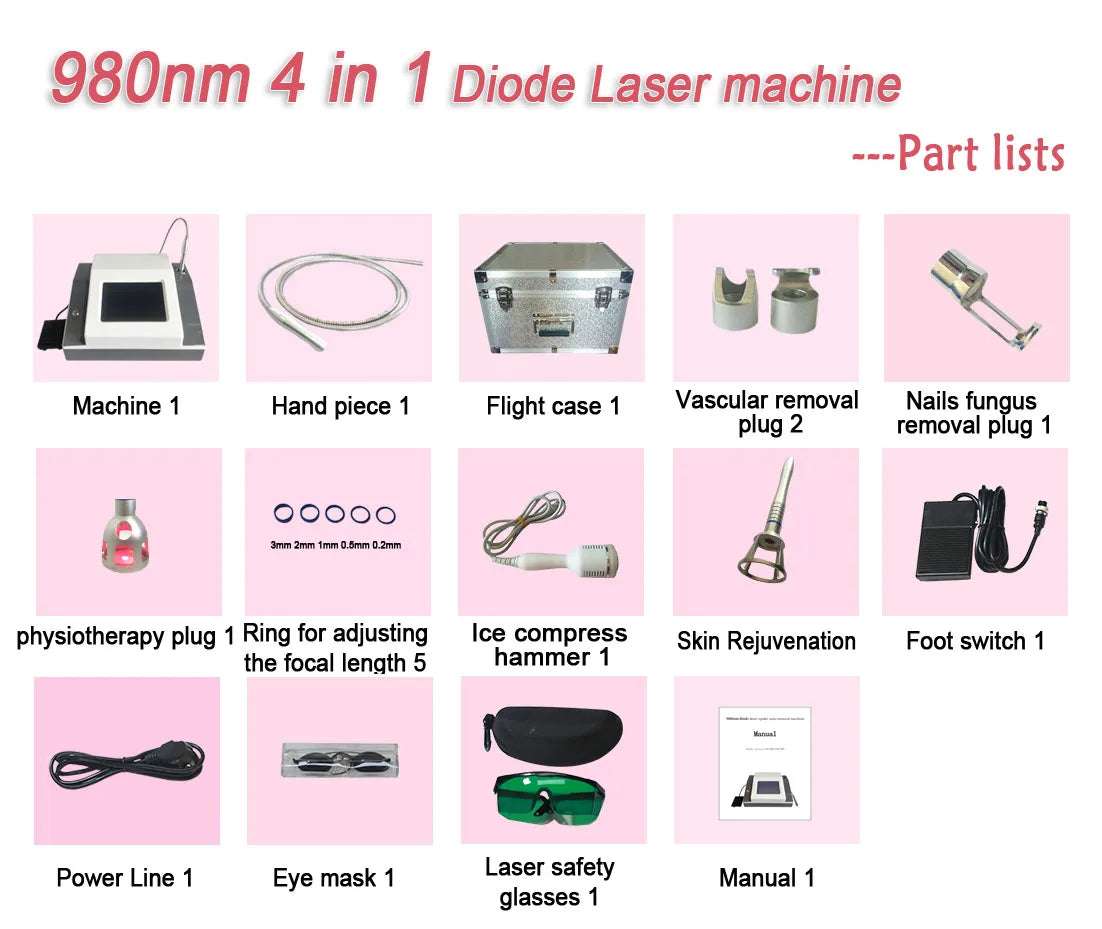 980Nm Laser Diode Vascular Spider Varicose Vein Removal Machine Treatment Fungi Physiotherapy