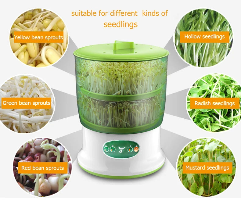New Intelligent Bean Sprouts Maker Thermostat Green Vegetable Seeds Growth Bucket Automatic Electric Buds Germinator Machine