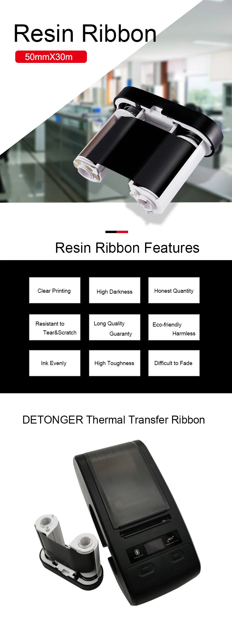 DETONGER One-piece Resin Ribbon with Anti-counterfeit Chip for Thermal Transfer Printer