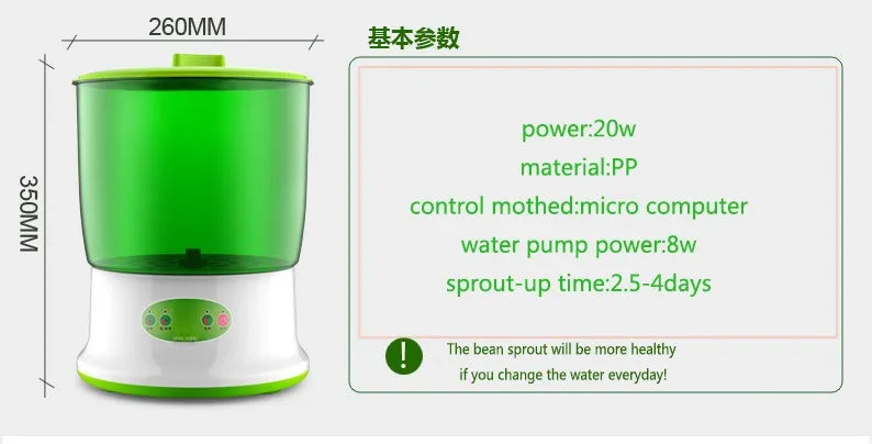 New Intelligent Bean Sprouts Maker Thermostat Green Vegetable Seeds Growth Bucket Automatic Electric Buds Germinator Machine