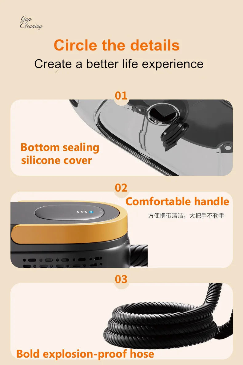 1.6L Handheld Steam Cleaner for Home, Multi-Purpose Portable Steamer for Floors, Tiles, Grout, Carpet, Windows 2500W Powerful