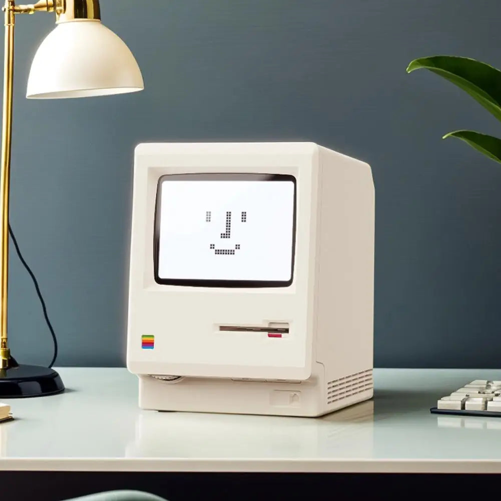 Retro Macintosh Shaped LCD Electronic Alarm Clock with Backlight Desktop Calendar Digital Thermometer Clock Snooze Table Clock