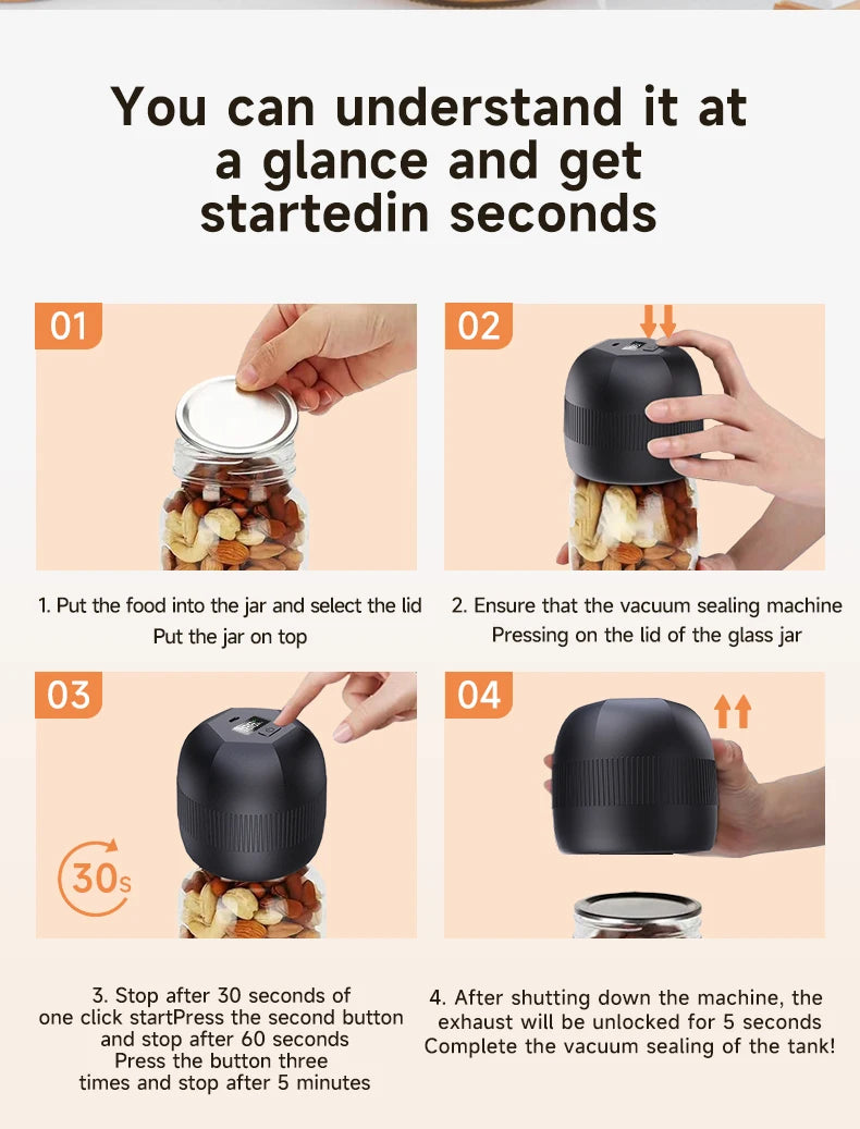 Electric Automatic Kitchen Mini Mason Jar Vacuum Sealer Kit - Pump Machine with Lids Food Preservation Jar Sealer Set