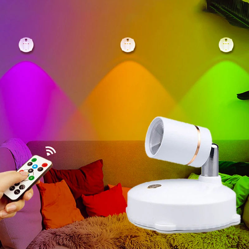 Indoor Wireless Led Spotlight Battery Powered Lights Wireless Wall Decoration Accent Light Mini RGB Spotlight For Lighting Home