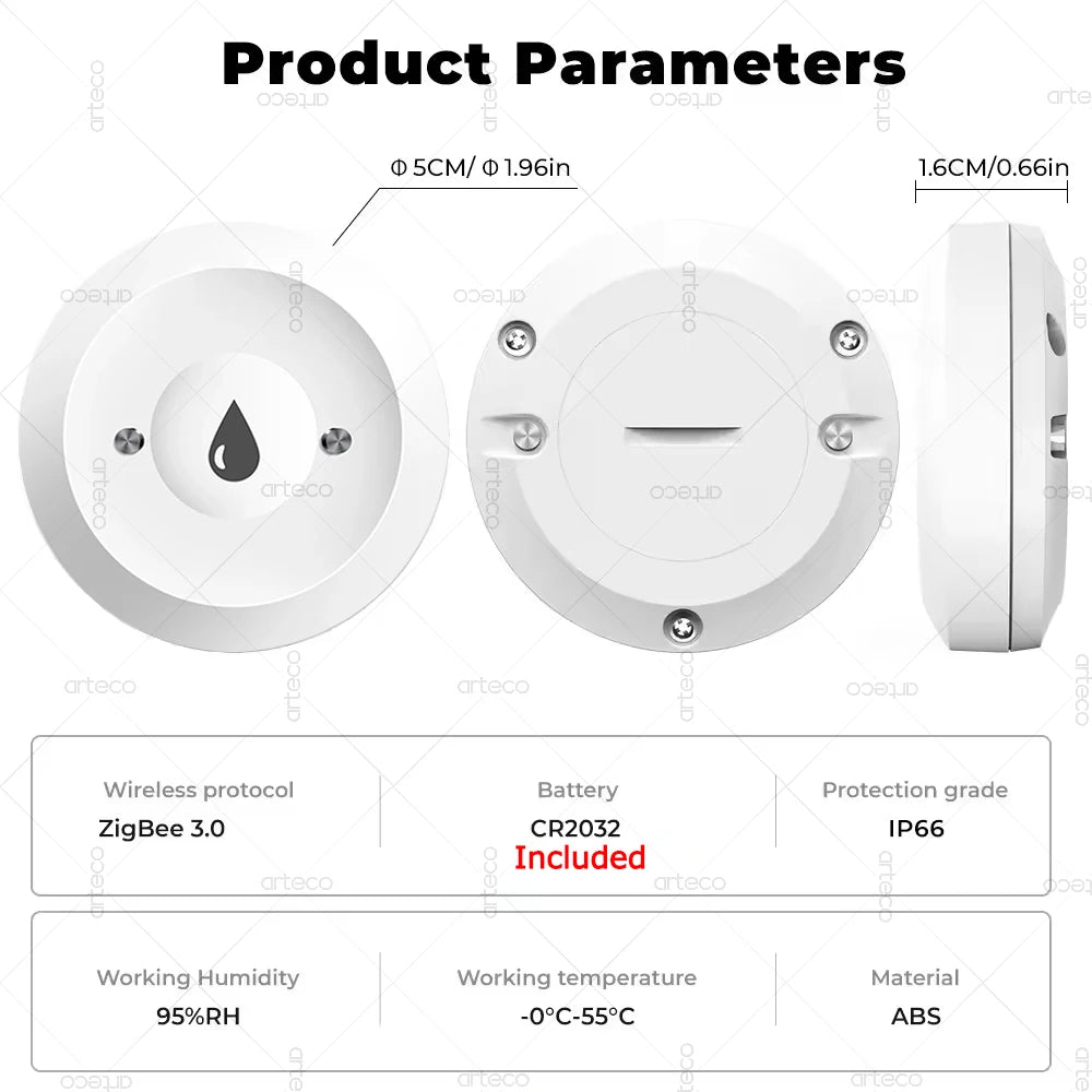 4Pcs ZigBee Water Leak Sensor Flood Water Detector Leakage Alarm For Kitchen/Bathroom Tuya Smart App Control Support Zigbee2MQTT