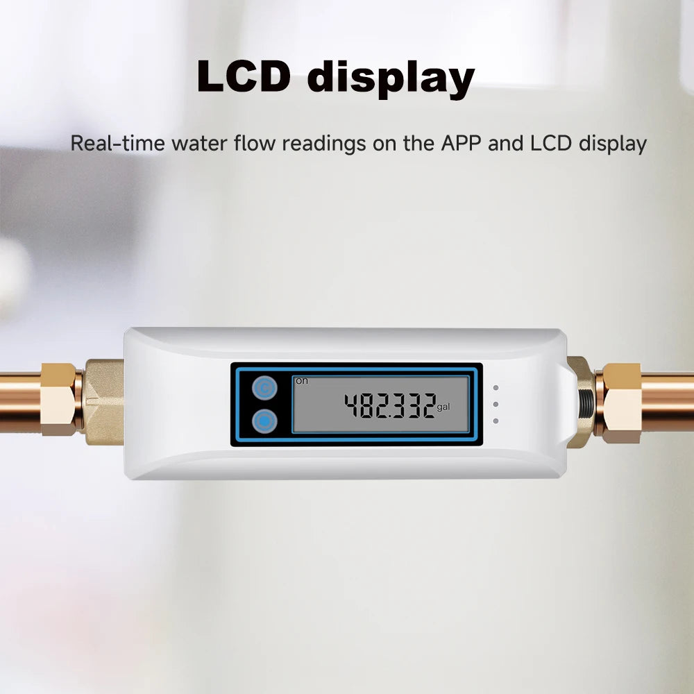 Haozee Tuya Smart WiFi Water Valve Shutoff Water Flow Meter Built in Rechargable Battery for DN20 3/4-Inch Diameter Pipe