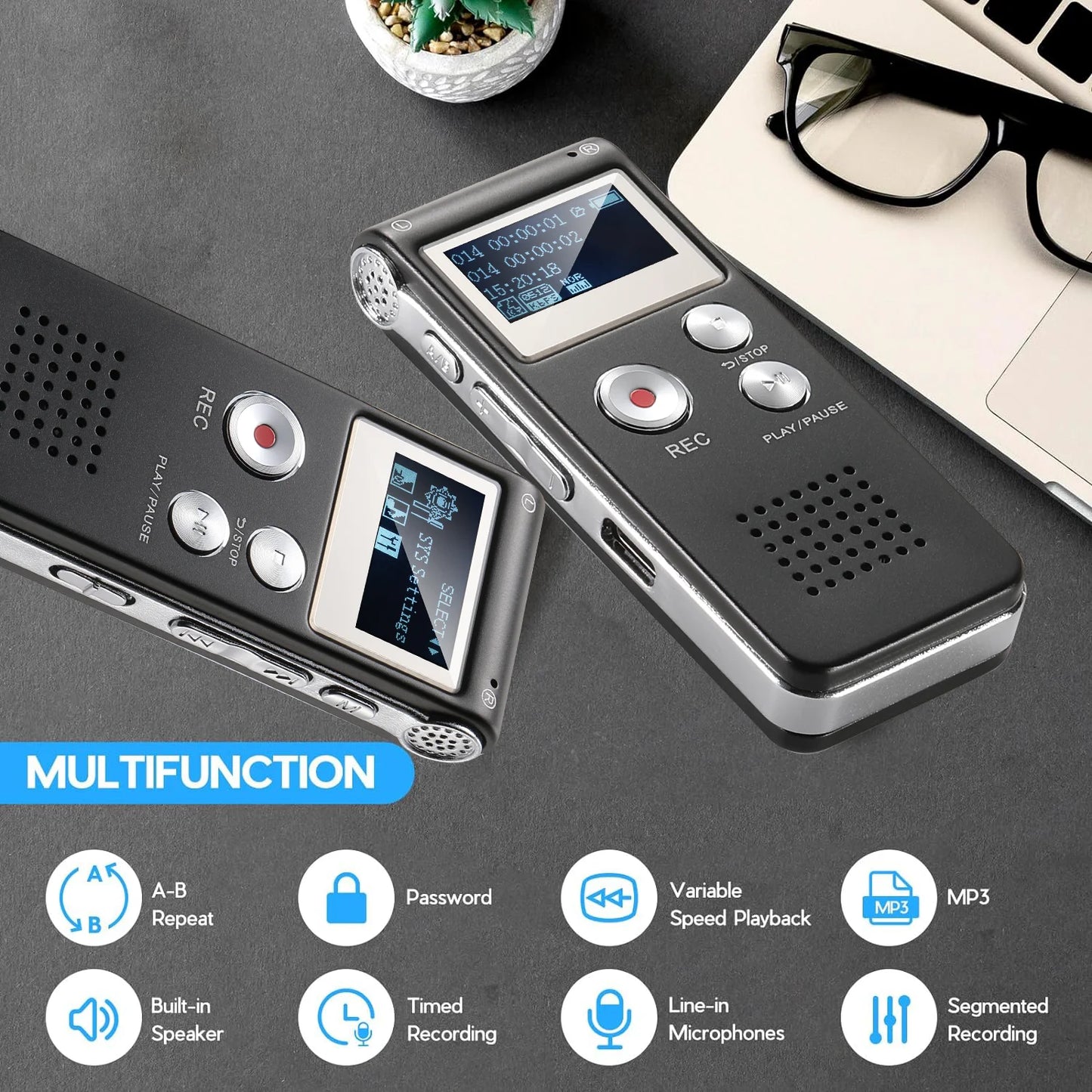 Digital Voice Recorder Voice Activated Recorder Mini Voice Recorder Upgraded Small Audio Recorder with MP3&USB for Lectures