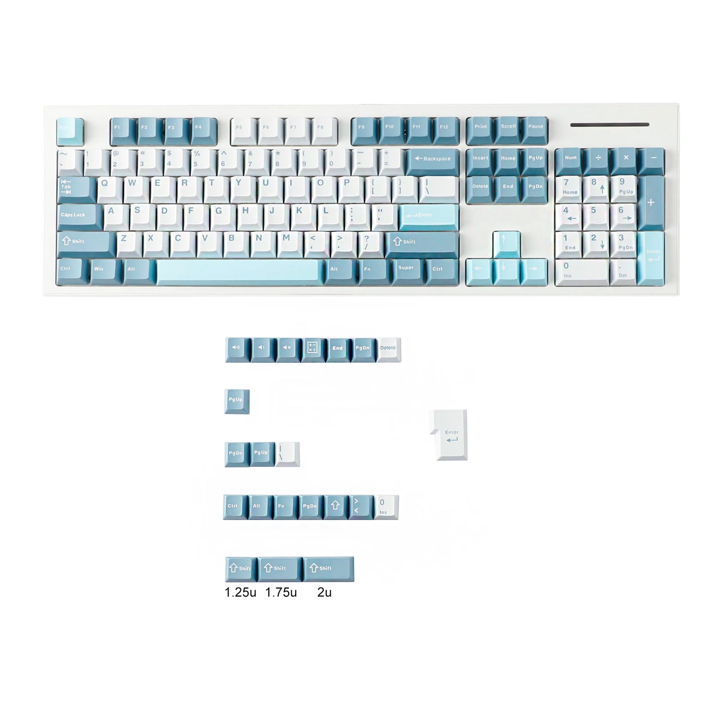 YMDK 126 Keys Cloud Lake White Blue Color Matching Double Shot Cherry Profile PBT Keycaps for Mx Mechanical Keyboard