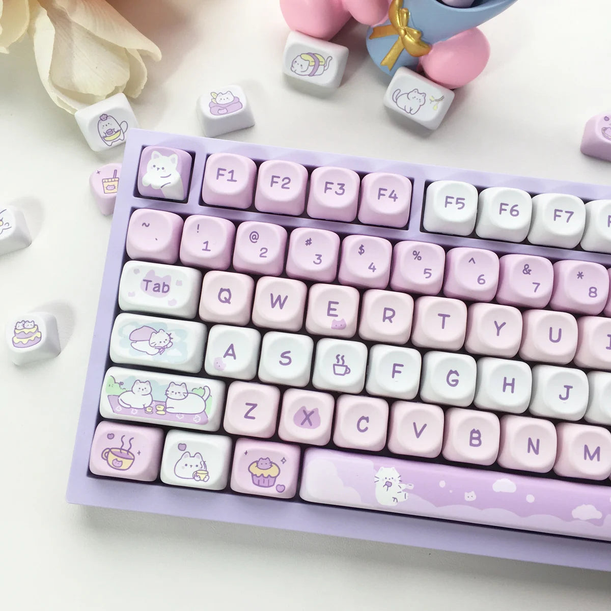 95 Keys artoon Cute Puppy Cat Kitty Keycaps GMK PBT Keycap MOA Profile Dye Sublimation For  DIY Mechanical Keyboard Girls Gift