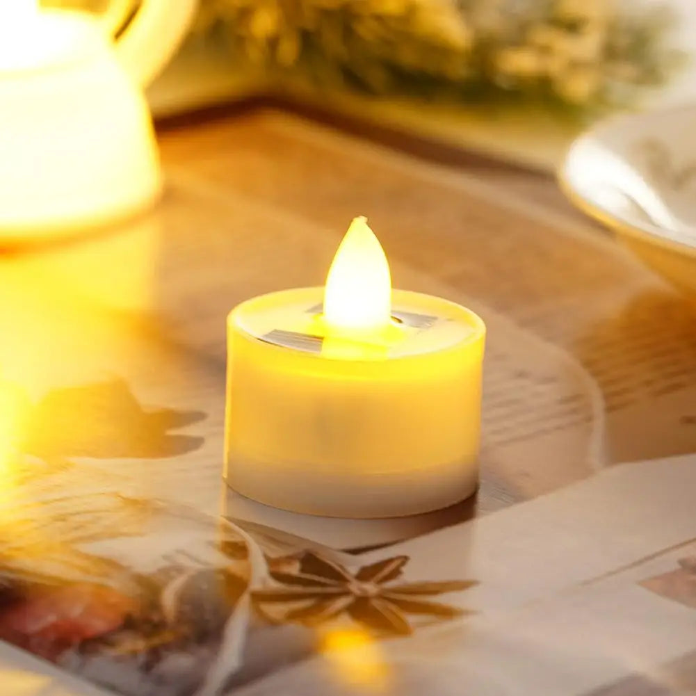 Solar Candle Tea Lamp Smokeless Simulation LED Electronic Wax Lamp Christmas Halloween Candle Outdoor Tea R5P0