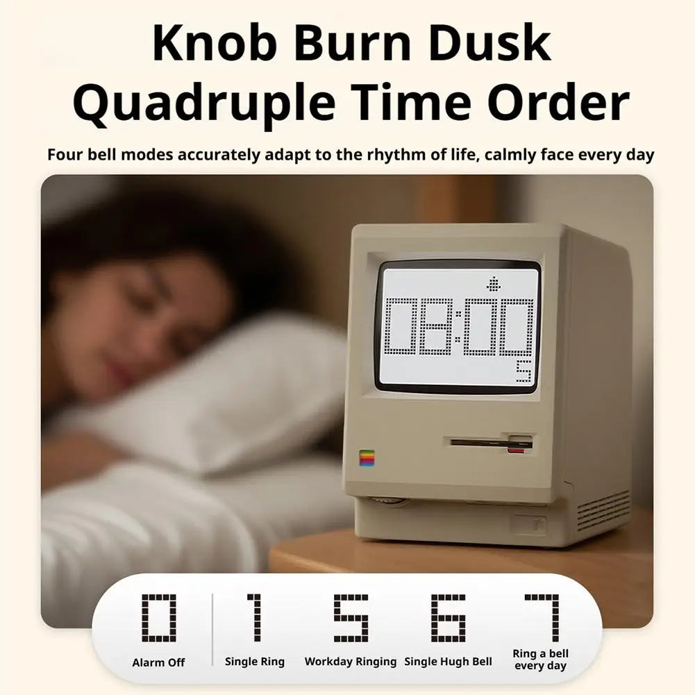Retro Macintosh Shaped LCD Electronic Alarm Clock with Backlight Desktop Calendar Digital Thermometer Clock Snooze Table Clock