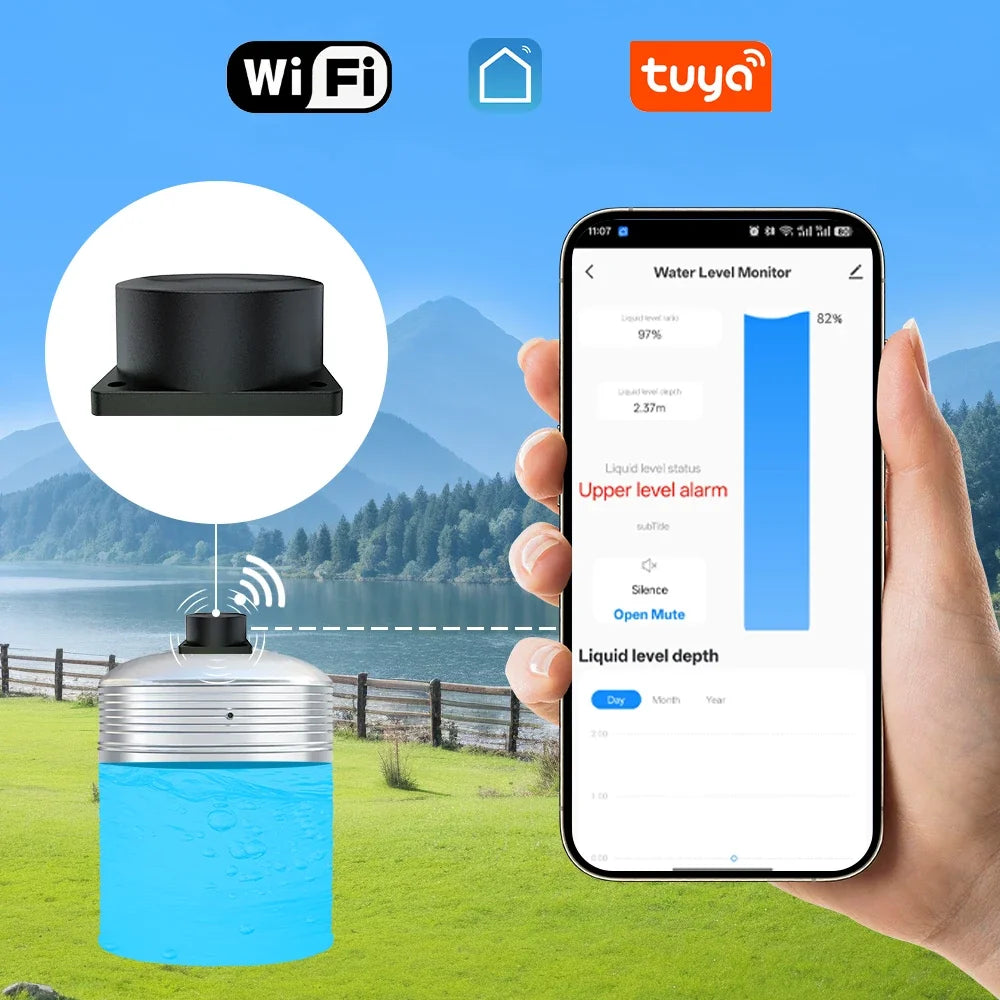 Tuya Smart WiFi Liquid Level Monitor Ultrasonic Water Level Detection High Accuracy WiFi Remote Liquid Level Gauge