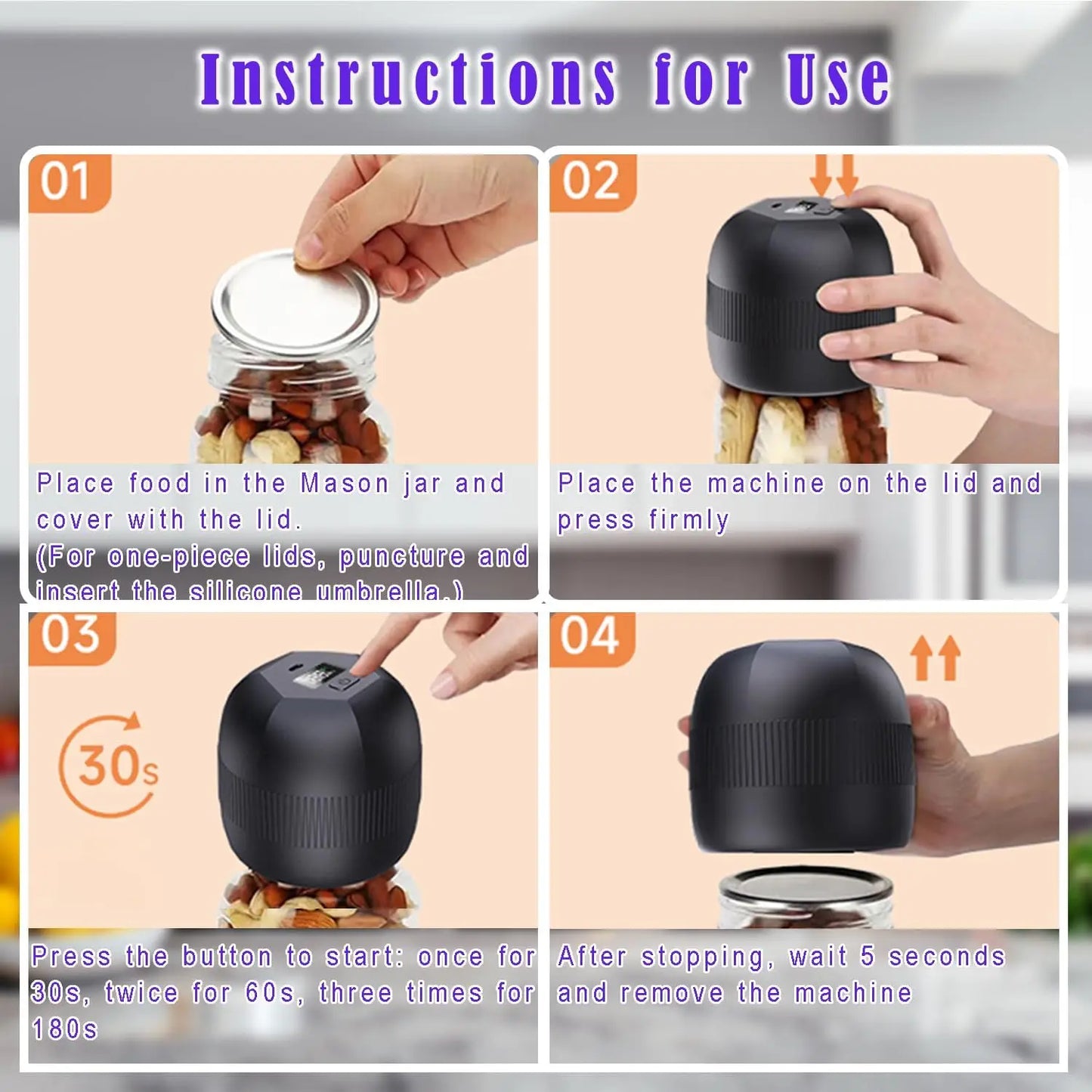 Electric Automatic Kitchen Mini Mason Jar Vacuum Sealer Kit - Pump Machine with Lids Food Preservation Jar Sealer Set