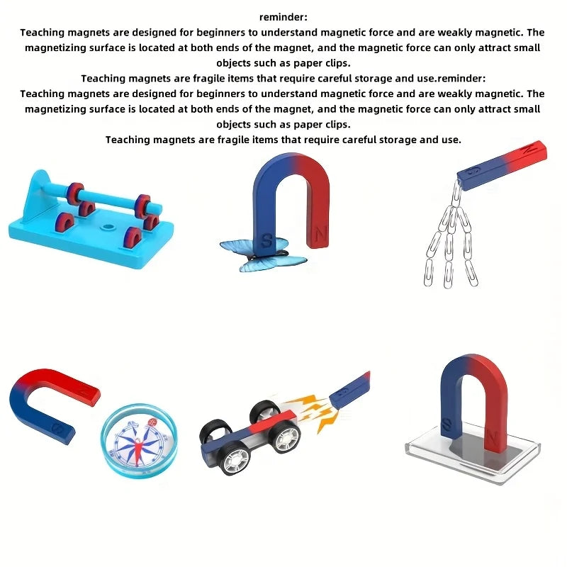 Complete Physics Science Magnet Kit Set For Kids STEM Educational Experiments With Bar Ring Horseshoe U Shape Magnets Compass
