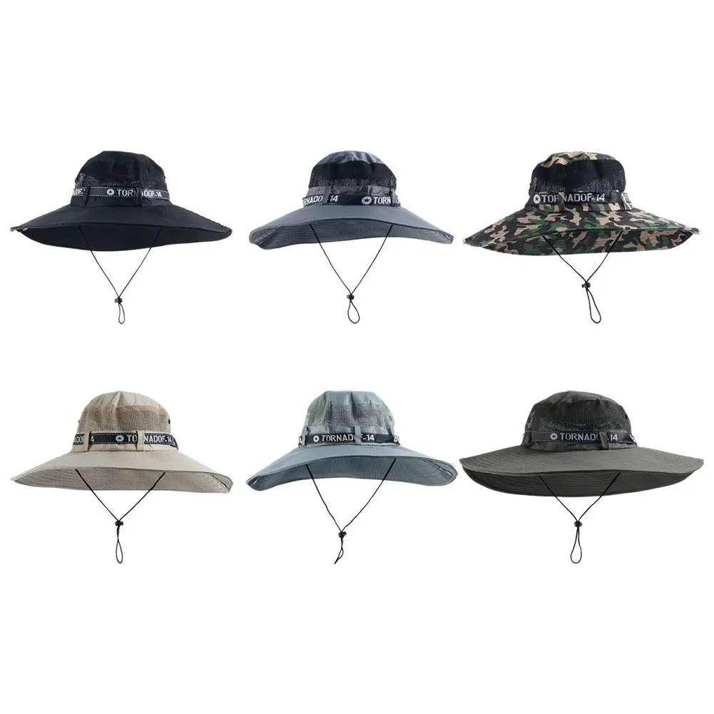 New Summer 15CM Large Brim Sun Hat Men Breathable Fishing Caps Sun UV Protection Mesh Fisherman Hat Hiking Outdoor Beach Cap