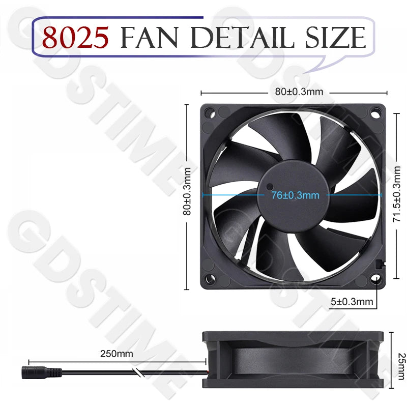 Gdstime CPU Cooler 12V 80MM Fan 120MM DIY Server High Speed Fan for Desktop Computer Case Cooling 220V Power Adjustable Speed