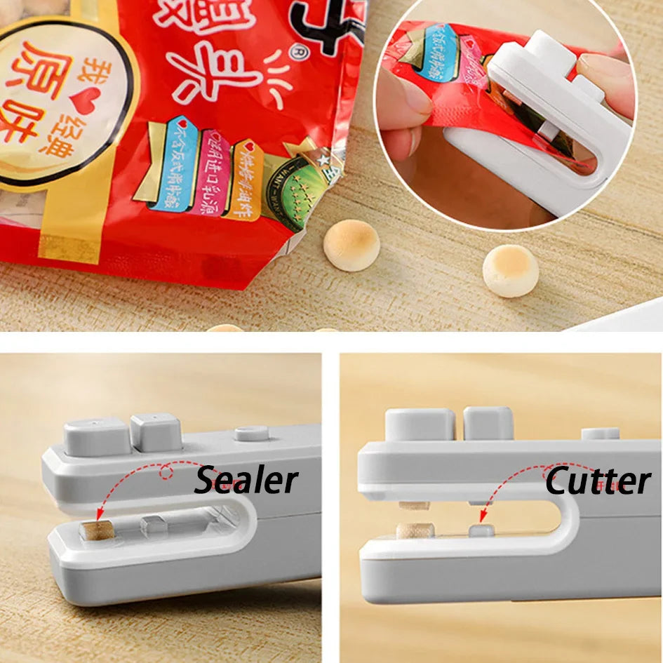 Home Use Rechargeable 2 in1 Bag Sealer Cutter with Magnetic Electric Food Cut and Seal Tool Machine for Tea Chip Bag Heat Reseal
