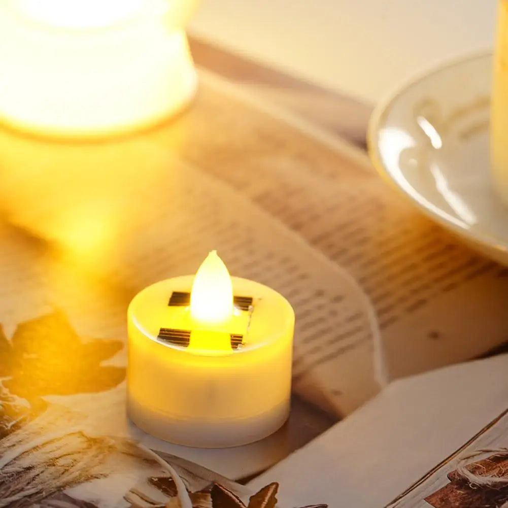 Solar Candle Tea Lamp Smokeless Simulation LED Electronic Wax Lamp Christmas Halloween Candle Outdoor Tea R5P0
