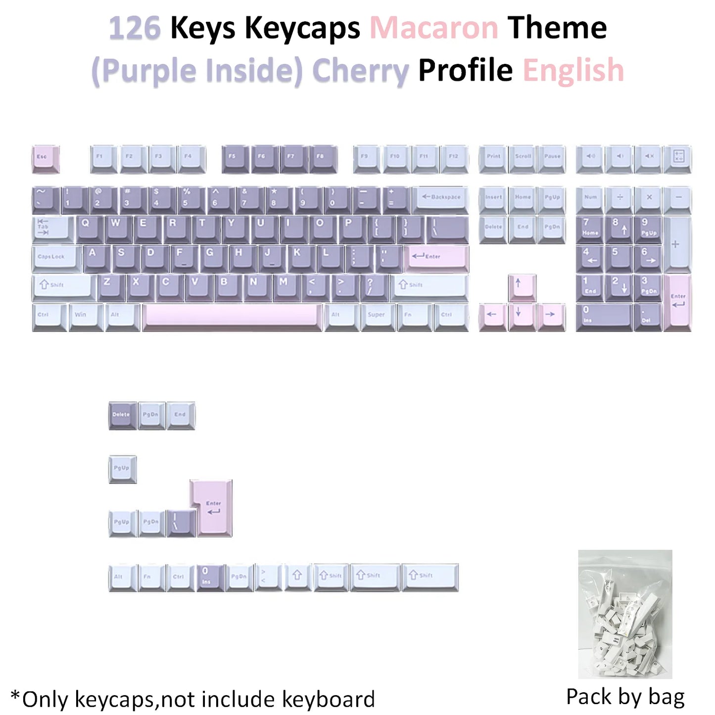USLION 126 Keys Keycaps Three Color Mix Theme Cherry Profile English PBT Key Caps Set for Mechanical Keyboard