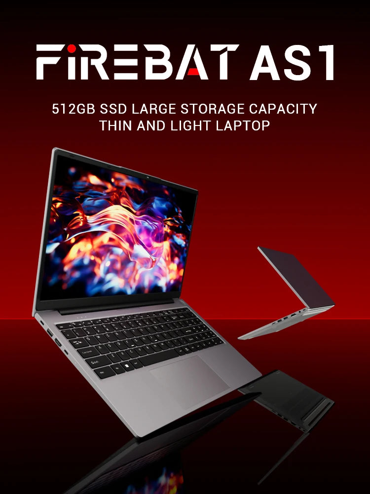 Firebat AS1 Laptop AMD Ryzen5 7430u CPU 15.6 Inch 16GB RAM 512GB SSD Lightweight Business Computer Windows Notebook BT5.2 WiFi6
