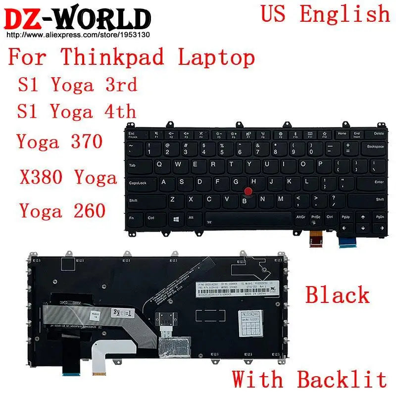 US English GR GK KR ARA TH HB IL KZ RU TW Backlit Keyboard For Lenovo Thinkpad S1 4th X380 Yoga 370 260 Laptop 01AV675 01AV688