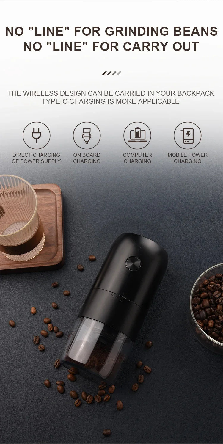 New Professional Portable Electric Coffee Grinder 1800mAh Strong Power Fast Bean Grinding Charging Low Noise Powder