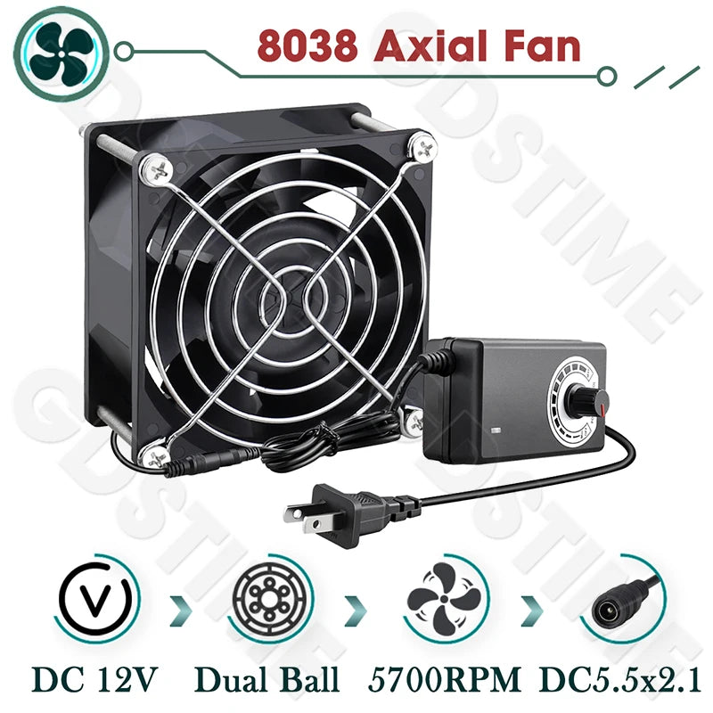 Gdstime CPU Cooler 12V 80MM Fan 120MM DIY Server High Speed Fan for Desktop Computer Case Cooling 220V Power Adjustable Speed