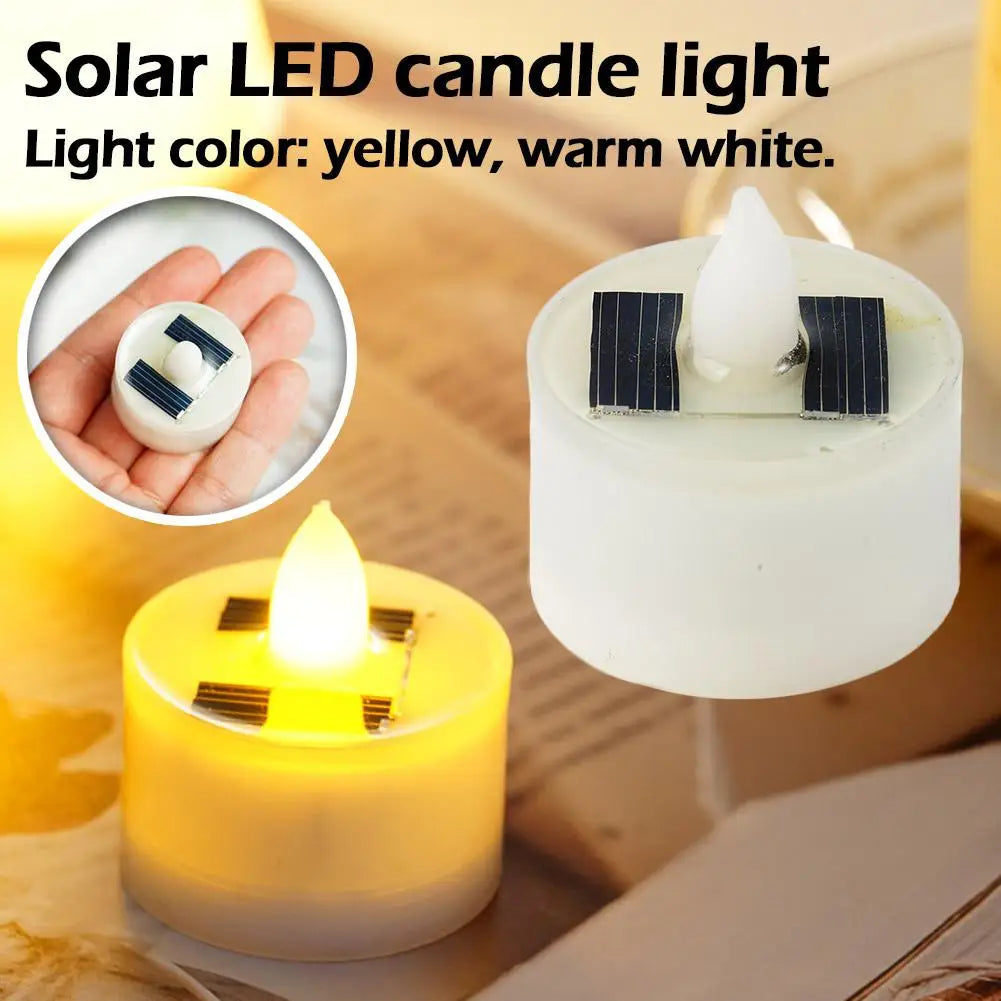 Solar Candle Tea Lamp Smokeless Simulation LED Electronic Wax Lamp Christmas Halloween Candle Outdoor Tea R5P0