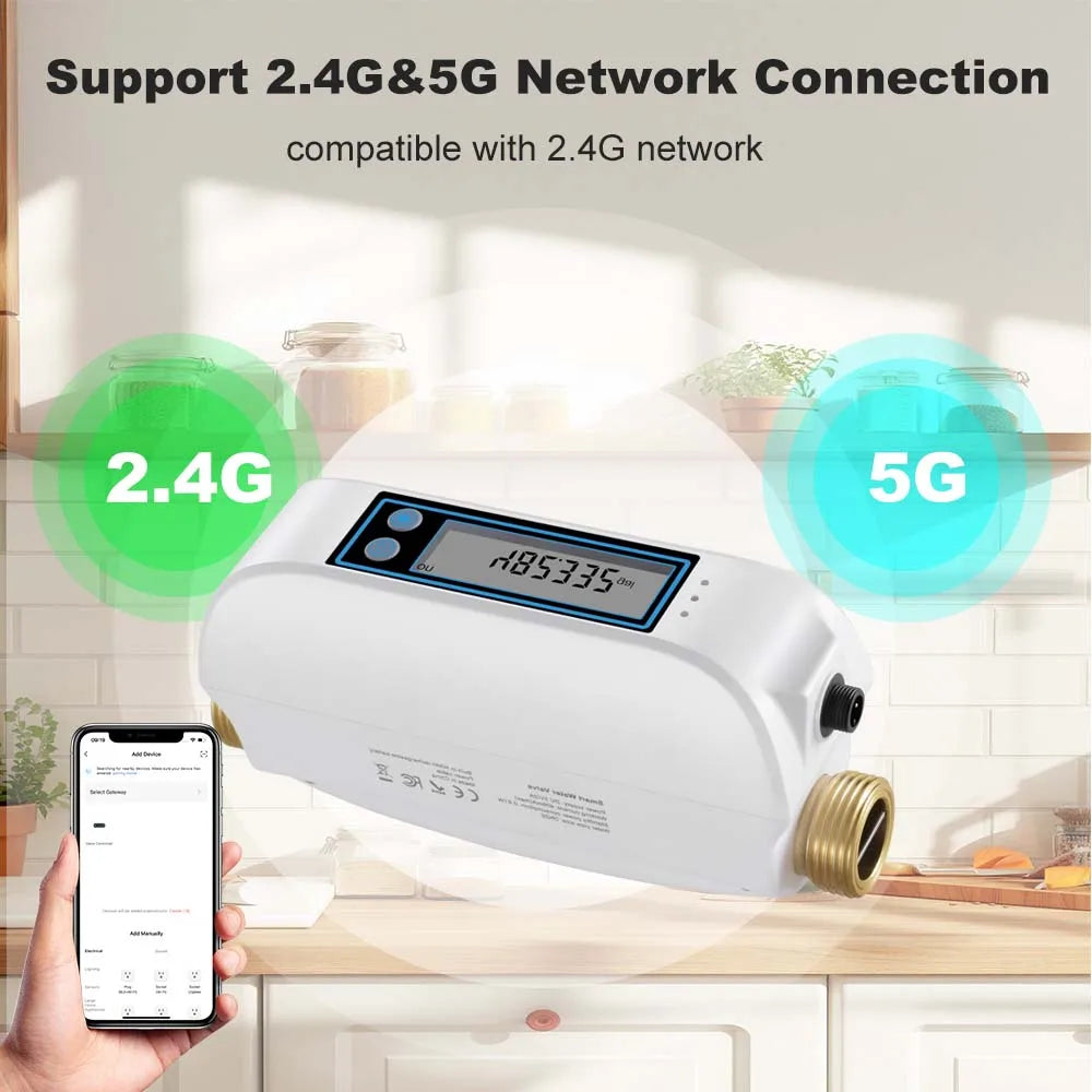 Haozee Tuya Smart WiFi Water Valve Shutoff Water Flow Meter Built in Rechargable Battery for DN20 3/4-Inch Diameter Pipe