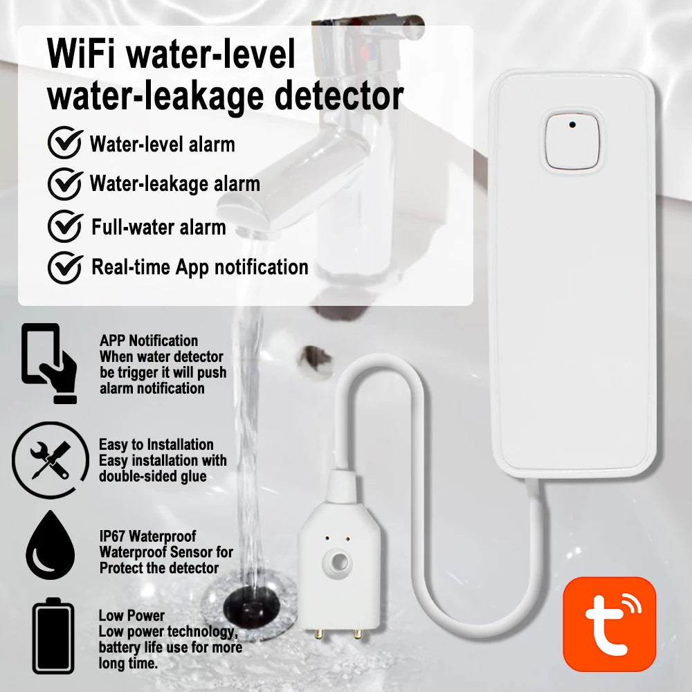 WiFi Tuya Smart Water Leakage Detector Sensor APP Remote Monitor 80dB Sound Alarm System Flood Home Security Safety Smartlife