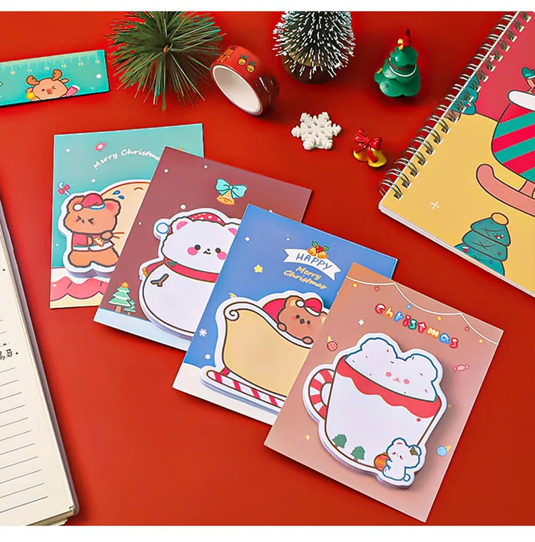 4Pcs/Lot Cute Christmas Sticky Notes Christmas Snowmen Bear Gifts Message Notes Decorations Stickers Kids School Office Supplies