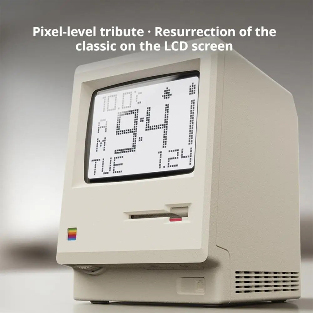 Retro Macintosh Shaped LCD Electronic Alarm Clock with Backlight Desktop Calendar Digital Thermometer Clock Snooze Table Clock