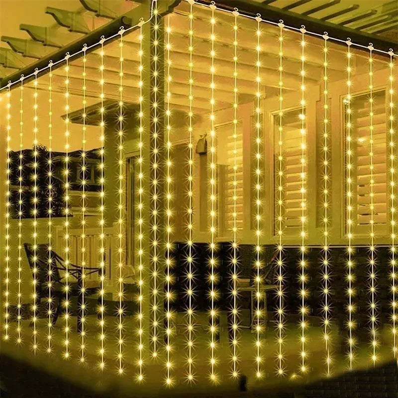 Curtain String Lights Solar Outdoor 8 Lighting Modes LED Light for Garden Wedding Christmas New Year Home Inner Court Decoration