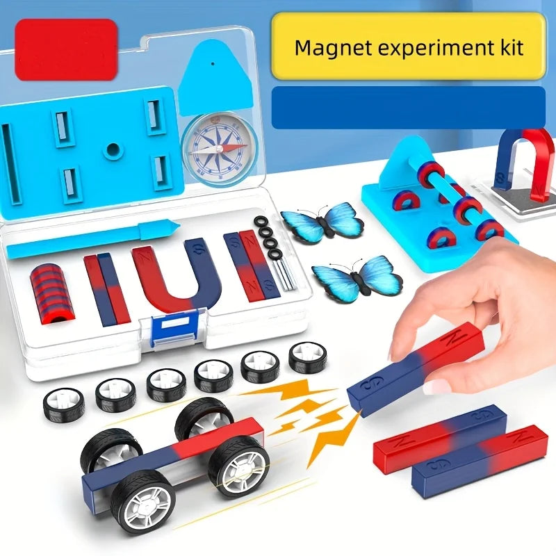 Complete Physics Science Magnet Kit Set For Kids STEM Educational Experiments With Bar Ring Horseshoe U Shape Magnets Compass