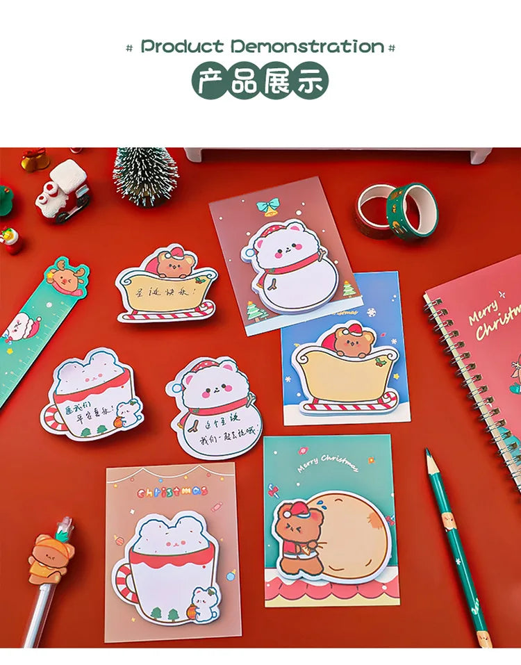 4Pcs/Lot Cute Christmas Sticky Notes Christmas Snowmen Bear Gifts Message Notes Decorations Stickers Kids School Office Supplies